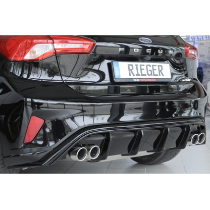 Rieger vložka zadního nárazníku pro Ford Focus 4 DEH, ST 5-dvéř. (hatchback), plast ABS lakovaný do černé lesklé barvy, pro dvojité koncovky na obou stranách 4x80 mm