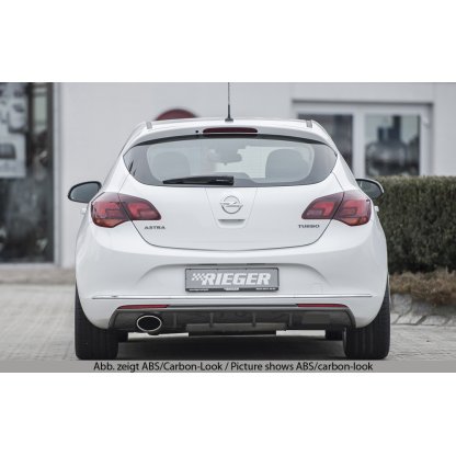 Rieger vložka zadního nárazníku pro Opel Astra J 5-dvéř., hatchback po faceliftu, plast ABS lakovaný do černé lesklé barvy, pro sportovní koncovku vlevo 140x90 mm