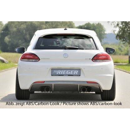 Rieger vložka zadního nárazníku pro R-Line zadní nárazník pro Volkswagen Scirocco 3 13 2-dvéř. vč. faceliftu, plast ABS bez povrchové úpravy, pro dvojité koncovky na obou stranách 4x90 mm