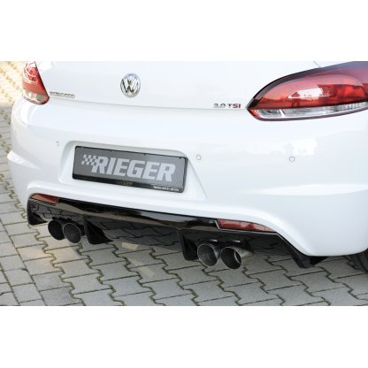 Rieger vložka zadního nárazníku pro R-Line zadní nárazník pro Volkswagen Scirocco 3 13 2-dvéř. vč. faceliftu, plast ABS lakovaný do černé lesklé barvy, pro dvojité koncovky na obou stranách 4x90 mm