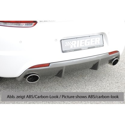 Rieger vložka zadního nárazníku pro R-Line zadní nárazník pro Volkswagen Scirocco R 13 2-dvéř. vč. faceliftu, plast ABS lakovaný do černé lesklé barvy, pro sportovní koncovky na obou stranách 126x94 mm