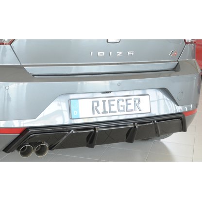 Rieger vložka zadního nárazníku pro Seat Ibiza KJ 5-dvéř., plast ABS lakovaný do černé lesklé barvy, pro dvojitou koncovku vlevo 2x76 mm