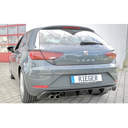 Rieger vložka zadního nárazníku pro Seat Leon FR 5F 3-dvéř. (sc), 5-dvéř. po faceliftu, plast ABS lakovaný do černé lesklé barvy, pro dvojitou koncovku vlevo