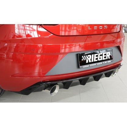Rieger vložka zadního nárazníku pro Seat Leon FR 5F 3-dvéř. (sc), 5-dvéř. po faceliftu, plast ABS lakovaný do černé lesklé barvy, pro sportovní koncovky na obou stranách 100 mm
