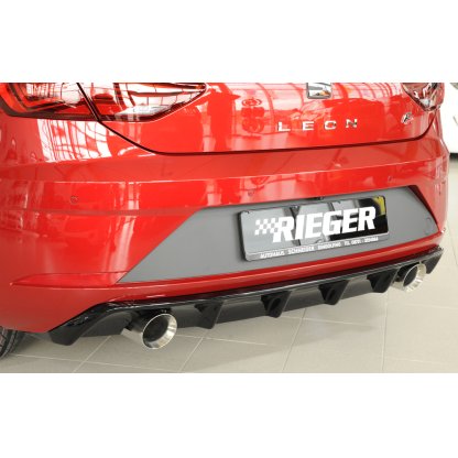 Rieger vložka zadního nárazníku pro Seat Leon FR 5F 3-dvéř. (sc), 5-dvéř. po faceliftu, plast ABS lakovaný do černé lesklé barvy, pro sportovní koncovky na obou stranách 100 mm