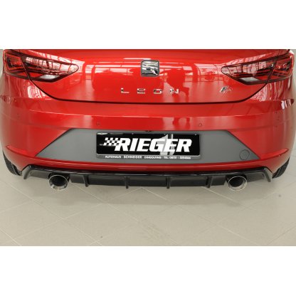 Rieger vložka zadního nárazníku pro Seat Leon FR 5F 3-dvéř. (sc), 5-dvéř. po faceliftu, plast ABS lakovaný do černé lesklé barvy, pro sportovní koncovky na obou stranách 100 mm