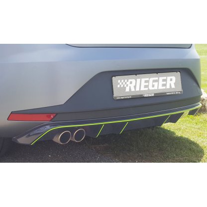 Rieger vložka zadního nárazníku pro Seat Leon FR 5F 3-dvéř. (sc), 5-dvéř. před faceliftem, plast ABS lakovaný do černé lesklé barvy, pro dvojitou koncovku vlevo