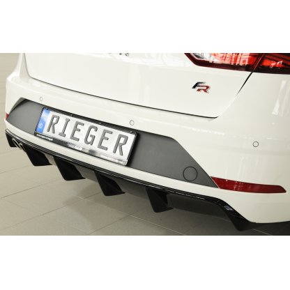 Rieger vložka zadního nárazníku pro Seat Leon FR 5F 5-dvéř. (ST/Combi) po faceliftu, plast ABS lakovaný do černé lesklé barvy, pro dvojitou koncovku vlevo