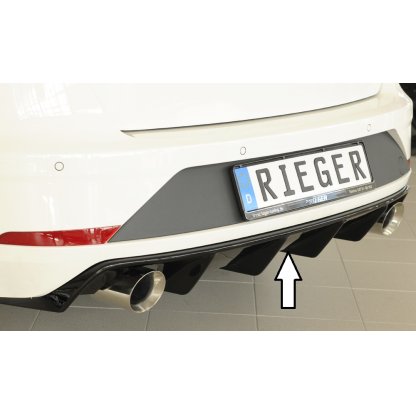 Rieger vložka zadního nárazníku pro Seat Leon FR 5F 5-dvéř. (ST/Combi) po faceliftu, plast ABS lakovaný do černé lesklé barvy, pro sportovní koncovky na obou stranách o průměru 100mm