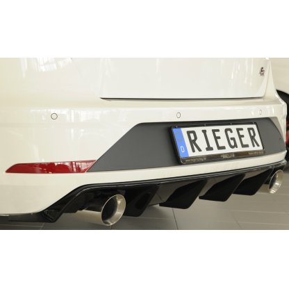 Rieger vložka zadního nárazníku pro Seat Leon FR 5F 5-dvéř. (ST/Combi) po faceliftu, plast ABS lakovaný do černé lesklé barvy, pro sportovní koncovky na obou stranách o průměru 100mm