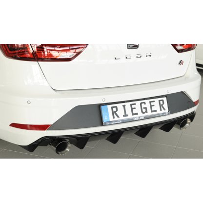 Rieger vložka zadního nárazníku pro Seat Leon FR 5F 5-dvéř. (ST/Combi) po faceliftu, plast ABS lakovaný do černé lesklé barvy, pro sportovní koncovky na obou stranách o průměru 100mm