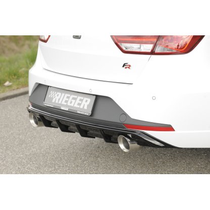 Rieger vložka zadního nárazníku pro Seat Leon FR 5F 5-dvéř. (ST/Combi) před faceliftem, plast ABS lakovaný do černé lesklé barvy, pro sportovní koncovky na obou stranách 100 mm
