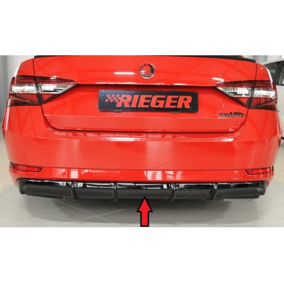 Rieger vložka zadního nárazníku pro Škoda Superb III 3T, 3V combi, sedan vč. faceliftu, plast ABS lakovaný do černé lesklé barvy, pro vozy s tažným zařízením