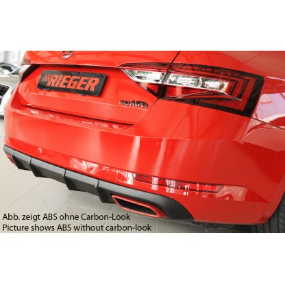 Rieger vložka zadního nárazníku pro Škoda Superb III 3T, 3V combi, sedan vč. faceliftu, plast ABS s povrchovou úpravou Carbon-Look, 2.0 TSI (200/206kW), pro vozy bez tažného zařízení