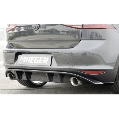 Rieger vložka zadního nárazníku pro Volkswagen Golf 7 vč. GTI, GTI Clubsport 3-dvéř., 5-dvéř. před faceliftem, plast ABS lakovaný do černé lesklé barvy, pro sportovní koncovky na obou stranách 100 mm