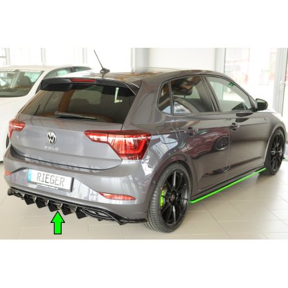 Rieger vložka zadního nárazníku pro Volkswagen Polo AW 5-dvéř., plast ABS lakovaný do černé lesklé barvy, R-Line, r.v. 06/2017-05/2021