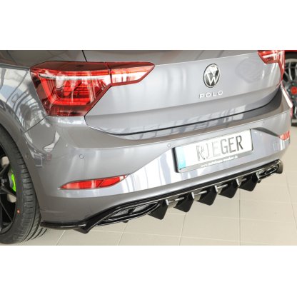 Rieger vložka zadního nárazníku pro Volkswagen Polo AW 5-dvéř., plast ABS lakovaný do černé lesklé barvy, R-Line, r.v. 06/2017-05/2021