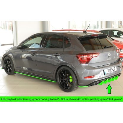 Rieger vložka zadního nárazníku pro Volkswagen Polo AW 5-dvéř., plast ABS lakovaný do černé lesklé barvy, R-Line, r.v. 06/2017-05/2021