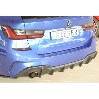 Rieger vložka zadního nárazníku (pro vozy s tažným zařízením) pro BMW řada 3 G21 touring, plast ABS bez povrchové úpravy, pro orig. koncovky vlevo/vpravo (průměr 90 mm)