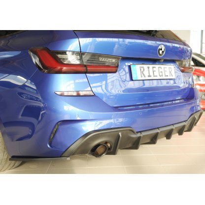 Rieger vložka zadního nárazníku (pro vozy s tažným zařízením) pro BMW řada 3 G21 touring, plast ABS bez povrchové úpravy, pro orig. koncovky vlevo/vpravo (průměr 90 mm)