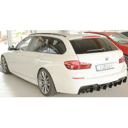 Rieger vložka zadního nárazníku (pro vozy s tažným zařízením) pro BMW řada 5 F11 touring, plast ABS lakovaný do černé lesklé barvy, pro orig. dvojitou koncovku vlevo