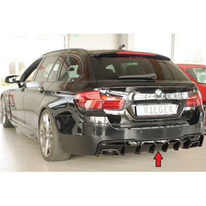 Rieger vložka zadního nárazníku (pro vozy s tažným zařízením) pro BMW řada 5 F11 touring, plast ABS lakovaný do černé lesklé barvy, pro orig. koncovky výfuku vlevo/vpravo