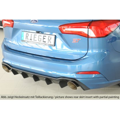 Rieger vložka zadního nárazníku (pro vozy s tažným zařízením) pro Ford Focus 4 DEH 5-dvéř. (combi), plast ABS bez povrchové úpravy, pro sportovní koncovky vlevo/vpravo 115 mm