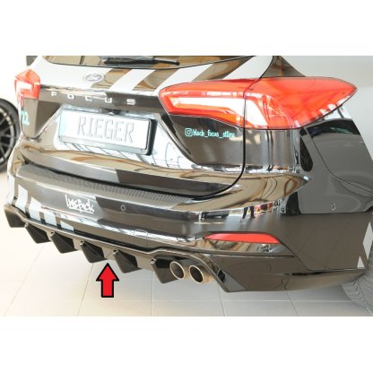 Rieger vložka zadního nárazníku (pro vozy s tažným zařízením) pro Ford Focus 4 DEH 5-dvéř. (combi), plast ABS lakovaný do černé lesklé barvy, pro orig. koncovky 2x70 mm