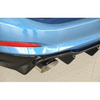 Rieger vložka zadního nárazníku (pro vozy s tažným zařízením) pro Ford Focus 4 DEH 5-dvéř. (combi), plast ABS lakovaný do černé lesklé barvy, pro sportovní koncovky vlevo/vpravo 115 mm