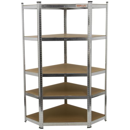 Rohový policový regál, 5 polic - 900 x 900 x 1800 mm - AH3002
