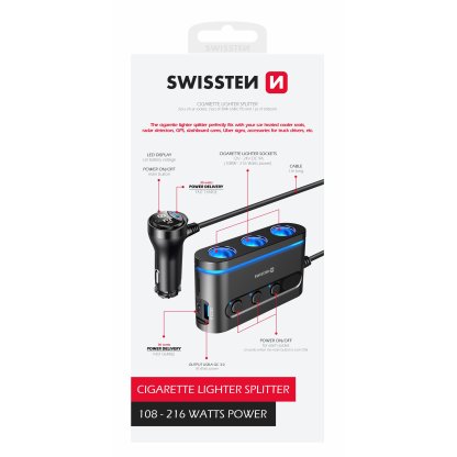 Roztrojka SWISSTEN s výstupem 3x CL, 2x USB-C PD a 1x USB-A QA 3.0, 108W - 216W, 48042