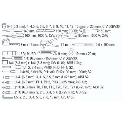 Sada elektro nářadí 1/4", 68 ks - YT-39009