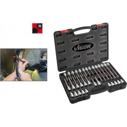 Sada nástrčných hlavic s bity 1/2” TORX® v plastovém kufru, 32 ks - V1917