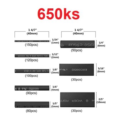 Sada smršťovacích bužírek 2:1, 650 ks