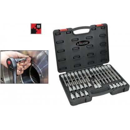 Sada vnějších nástrčných klíčů 1/2" s bity RIBE 1/2” 32 ks Vigor - V2201