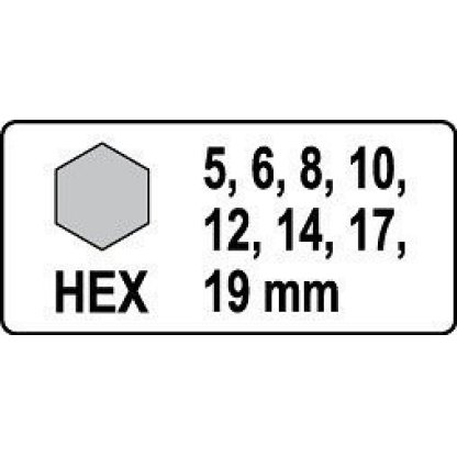 Sada vnějších rázových nástrčných klíčů 1/2" HEX H5-H19, 8 ks - YT-1066