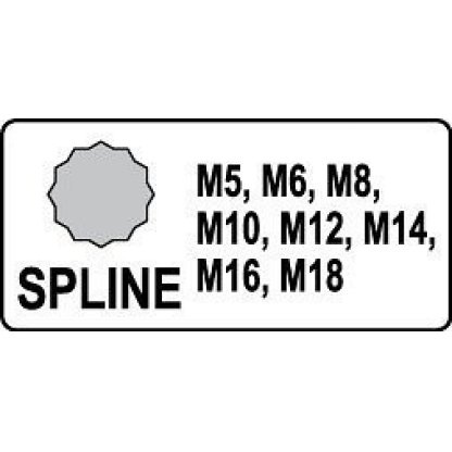 Sada vnějších rázových nástrčných klíčů 1/2" SPLINE M5-M18, 8 ks - YT-1069