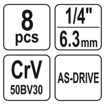 Sada vnitřních nástrčných klíčů 1/4" šestihraných 8 ks 5,5 - 13 mm YATO - YT-14431