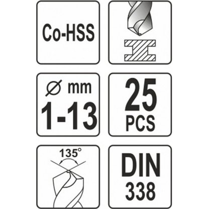 Sada vrtáků na kov 25ks HSS-COBALT 1-13mm