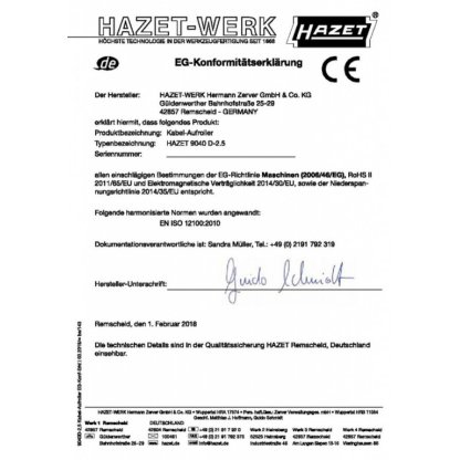 Samonavíjecí prodlužovací kabel (buben) 20m 9040D-2.5 HAZET - HA214631