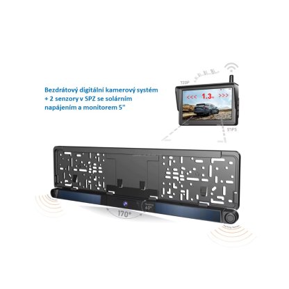 SET bezdrátový digitální kamerový systém + 2 senzory v SPZ se solárním napájením a monitorem 5"