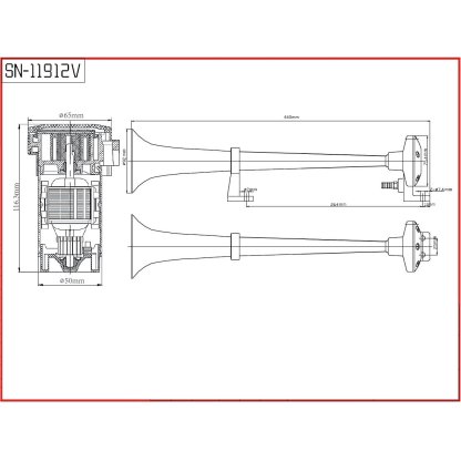 Singl-fanfára 443mm, 12V stálý tón s kompresorem