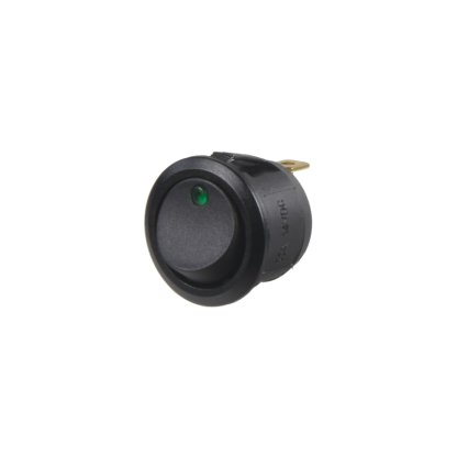 Spínač kolébkový kulatý 20A zelená LED
