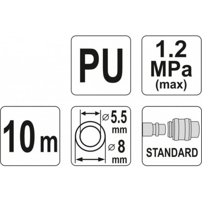 Spirálová vzduchová hadice 10m, PU průměr vnitřní 5,5mm, vnější 8mm - YT-24202