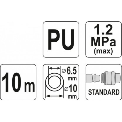 Spirálová vzduchová hadice 10m, PU průměr vnitřní 6,5mm, vnější 10mm - YT-24205