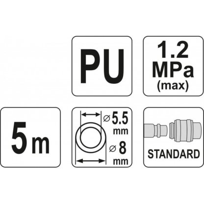 Spirálová vzduchová hadice 5m, PU průměr vnitřní 5,5mm, vnější 8mm - YT-24201