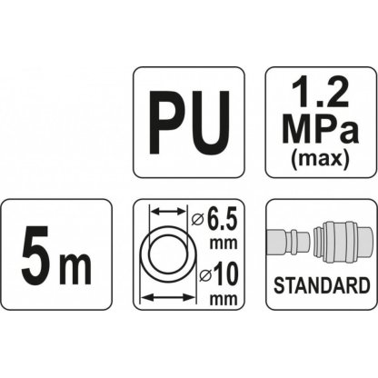 Spirálová vzduchová hadice 5m, PU průměr vnitřní 6,5mm, vnější 10mm - YT-24204