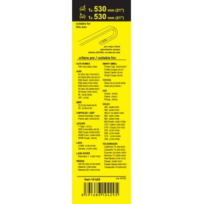 Stěrače FLAT SET (HOOK) 530+530mm, 10429