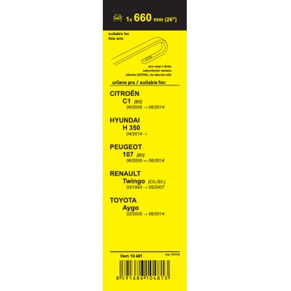 Stěrače FLAT SET (HOOK) 660mm, 10481