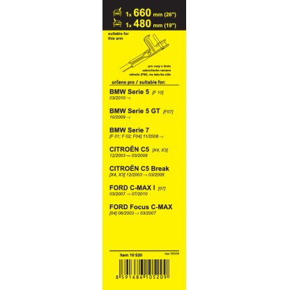 Stěrače FLAT SET (PIN) 660+480mm, 10520